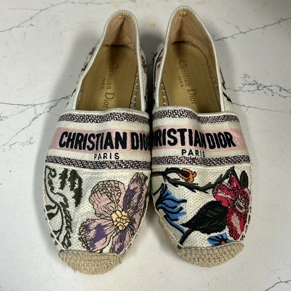 Dior Floral Embroidered Espadrilles in Cream, Pink, Red, Blue